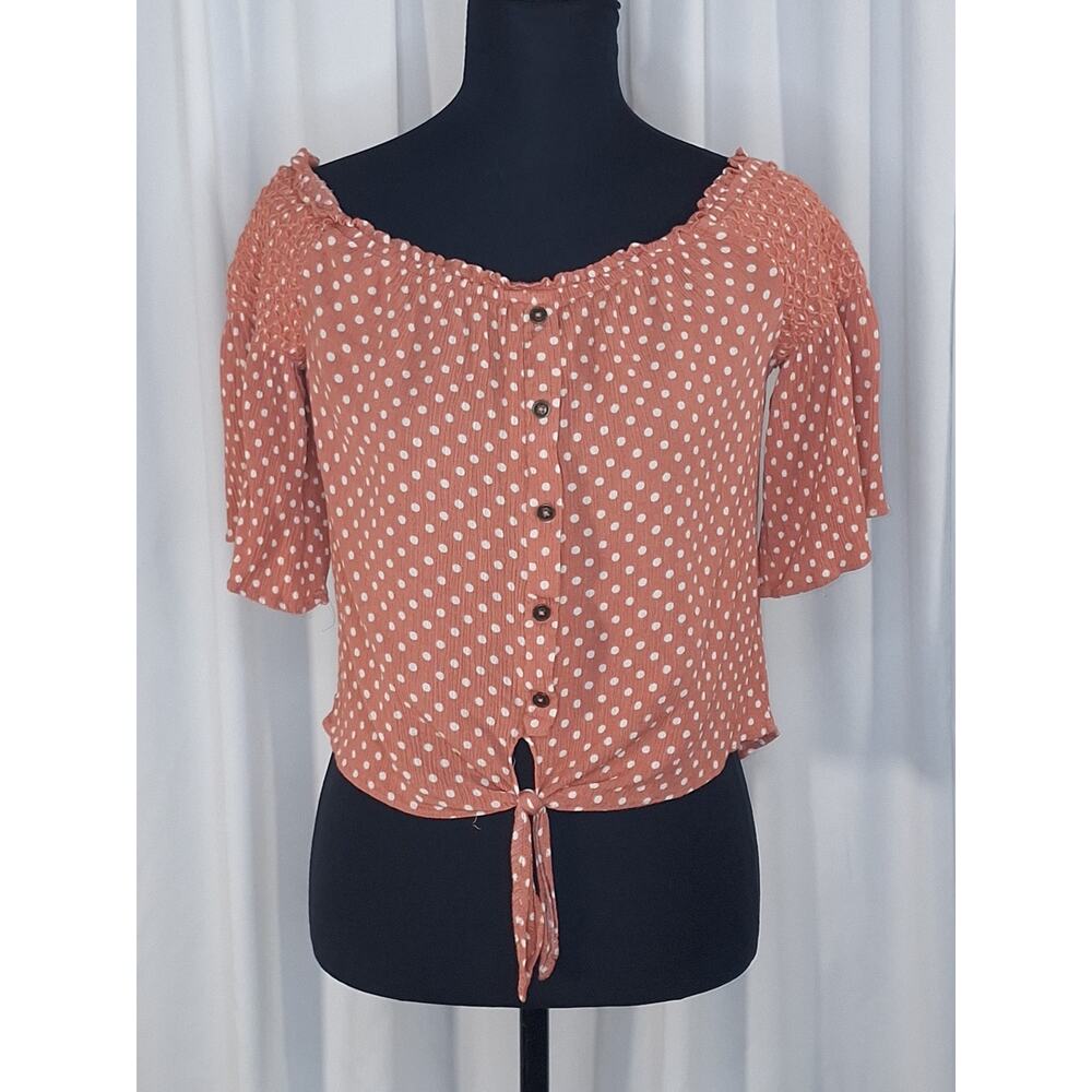 Jolt Polka Dot Crop Top Small Orange Peasant Tie Front Y2K Coquette‎